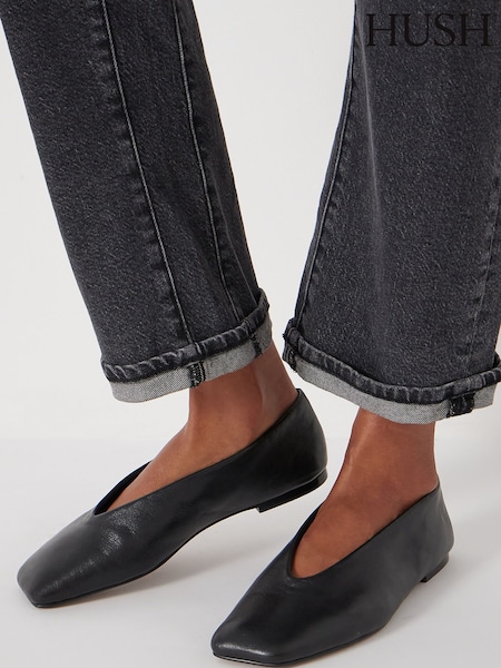 Hush Black Asymmetric Leather Ballet Flats (Y25221) | £110