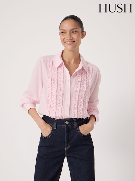 Hush Pink Long Sleeve Ruffle Sheer Shirt (Y25236) | £90