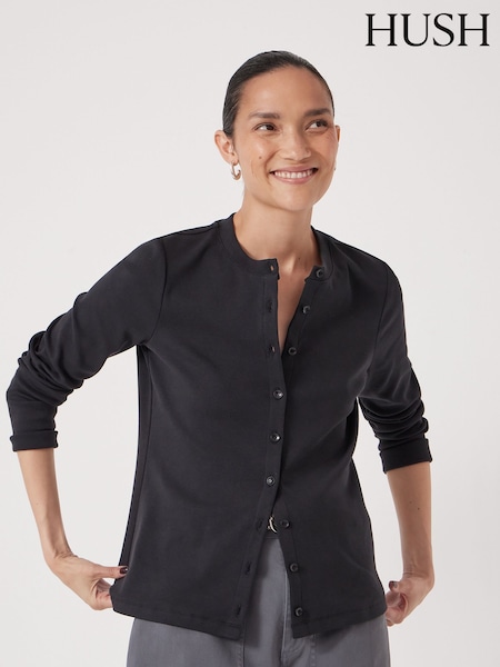 Hush Black Button Ribbed Long Sleeve Cardigan (Y25240) | £55