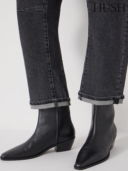 Hush Black Leather Square-Toe Boots (Y25242) | £200