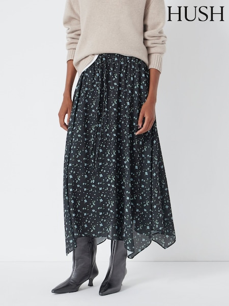 Hush Black Printed Chiffon Hanky Hem Skirt (Y25243) | £90