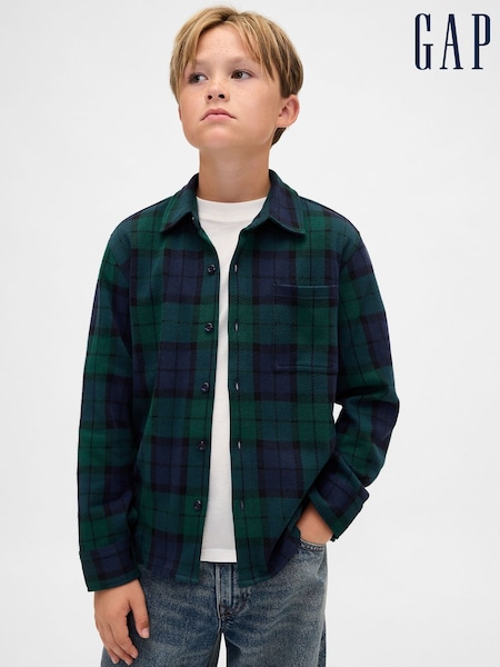 Gap Green/Navy Check Knit Jersey Check Shirt (4-13yrs) (Y25316) | £25