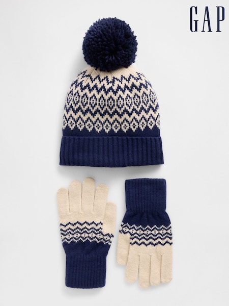 Gap Navy Fairisle Kids CashSoft Fairisle Hat and Gloves Set (Y25327) | £30