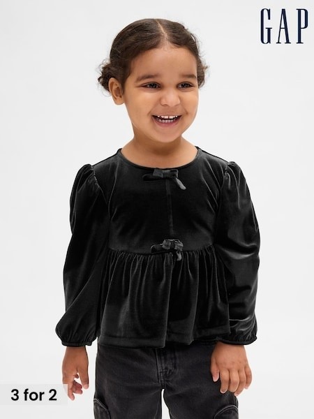 Gap Black Velour Bow Top (6mths-5yrs) (6mths-5yrs) (Y25400) | £16