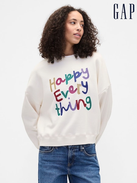 Gap White Oversized Holiday Graphic Sweatshirt (Y25435) | £35