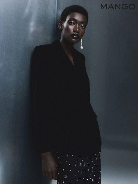 Mango Black Double Breasted Velvet Jacket (Y25554) | £90