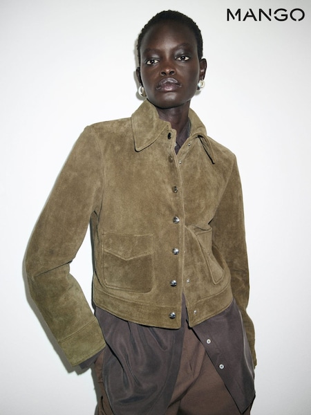 Mango Green Suede Leather Jacket With Buttons (Y25576) | £140
