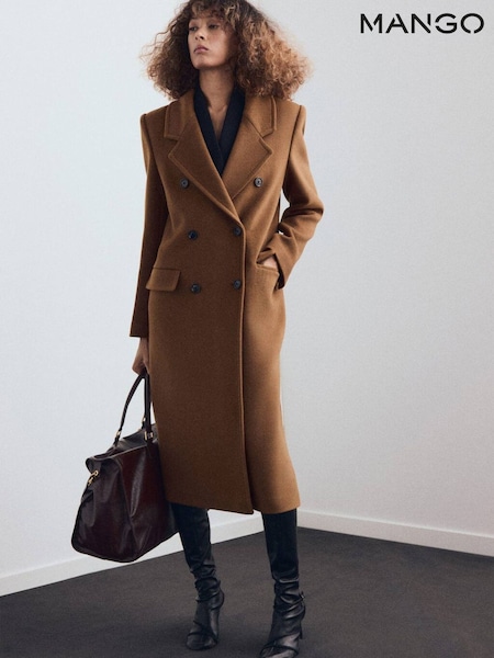 Mango Light Brown Double-Breasted Wool Coat (Y25598) | £110