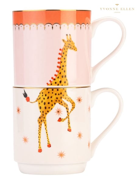 Yvonne Ellen Set of 2 Pink Giraffe Stacking Mugs (Y25621) | £25