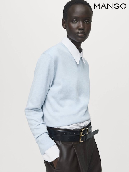 Mango Blue Fine Knit Crew Neck Jumper (Y25630) | £35