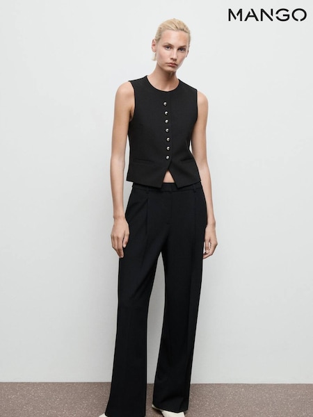 Mango Black Pleated Wide Leg Trousers (Y25657) | £50