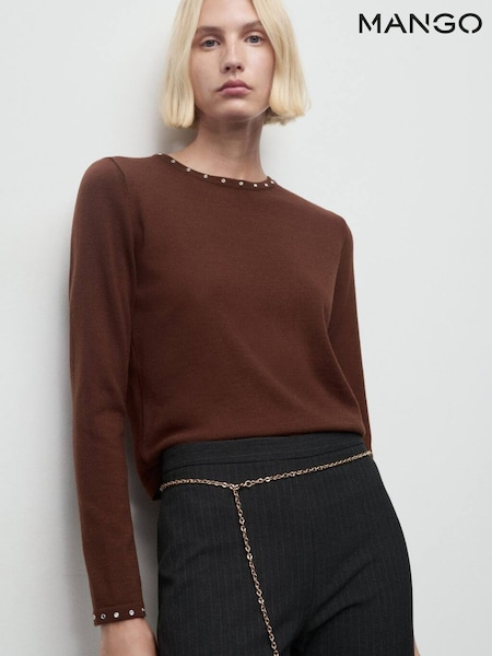 Mango Brown Stud Detail Long Sleeve Jumper (Y25676) | £36