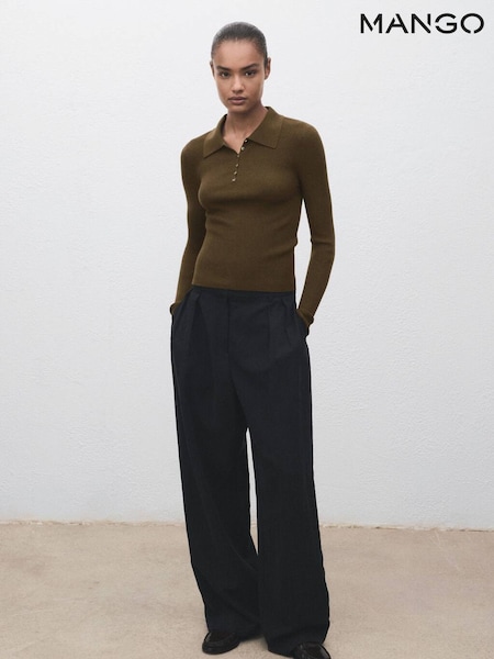 Mango Green Polo-Neck Ribbed Sweater (Y25689) | £50