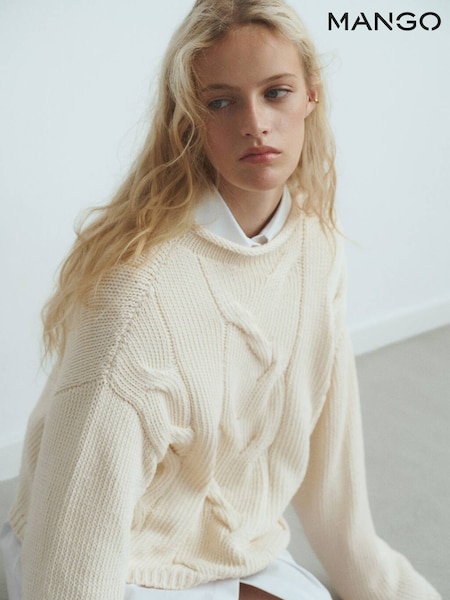 Mango Cream Cable Knit Long Sleeve Jumper (Y25690) | £50