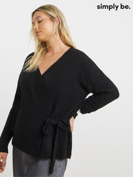 Simply Be Black Ballet Wrap Knitted Cardigan (Y25722) | £35