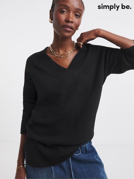 Simply Be Black V-Neck Knitted Tunic (Y25724) | £32