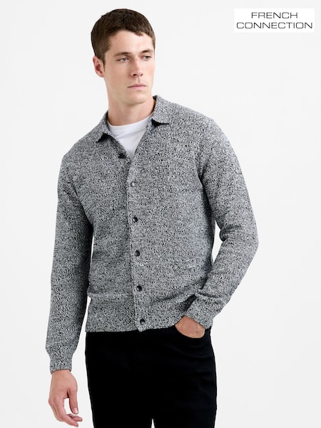 French Connection Grey Cotton Blend Melange Knitted Button-Up Shirt (Y25731) | £79