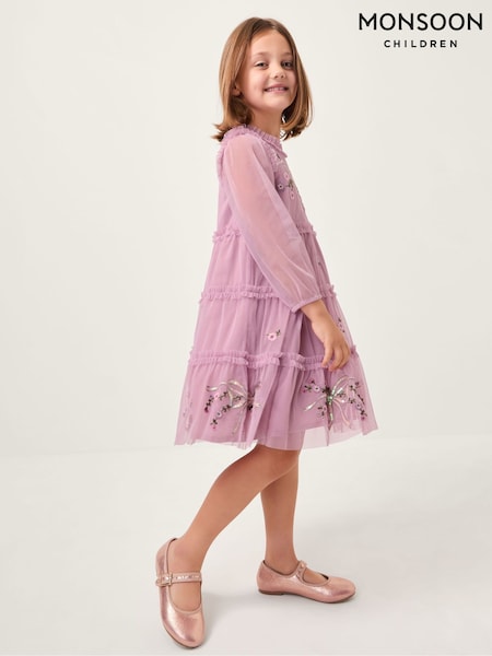 Monsoon Purple Floral Bow Embellished Tulle Dress (Y25748) | £42 - £47