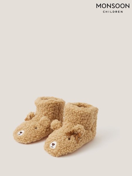 Monsoon Brown Teddy Bear Slipper Boots (Y25764) | £18 - £20