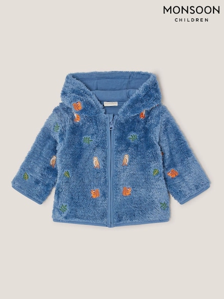 Monsoon Blue Newborn Woodland Fleece Hoodie (Y25773) | £36