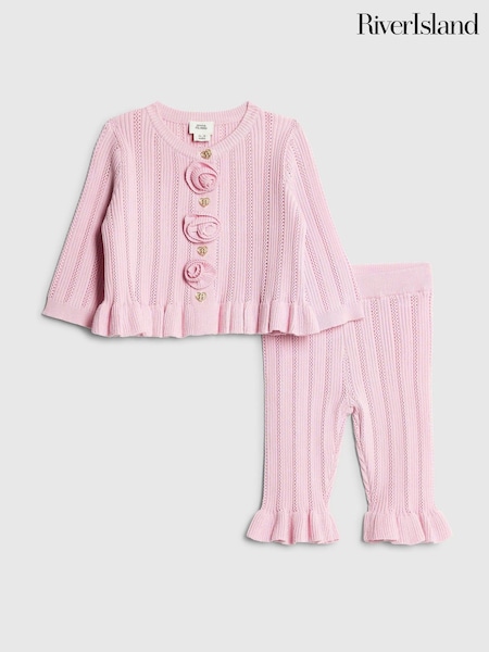 River Island Pink Rose Peplum Cardigan & Legging Set (Y25873) | £29