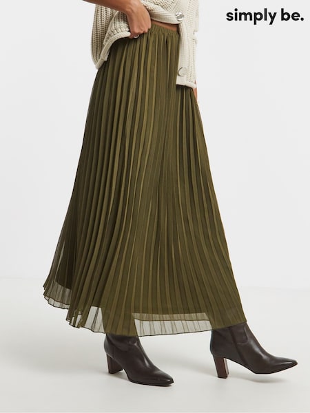 Simply Be Green Pleated Chiffon Midaxi Skirt (Y25895) | £45