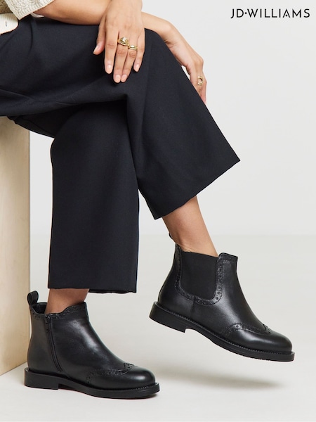 JD Williams Black Extra Wide Fit Chelsea Boots With Brogue Detail (Y25913) | £60