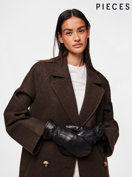 PIECES Black Leather Mittens (Y25983) | £35