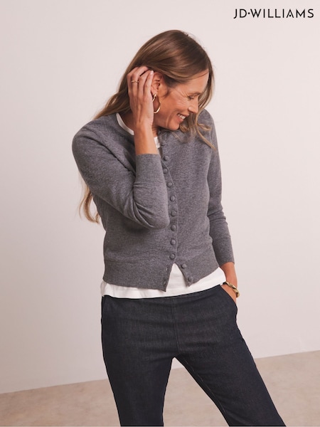 Grey Premium Merino Wool Blend Crew Neck Knitted Cardigan (Y26002) | £55