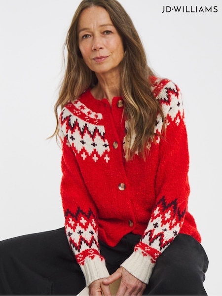 JD Williams Red Fairisle Knitted Cardigan (Y26014) | £38
