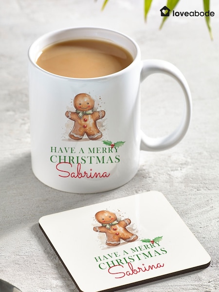 Loveabode Personalised Christmas Gingerbread Mug & Coaster Gift Set (Y26057) | £20