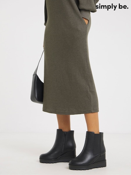 Simply Be Black Wide Fit Wedge Ankle Chelsea Boots (Y26087) | £60