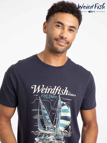 Weird Fish Blue Off Shore Front Print Graphic T-Shirt (Y26157) | £28