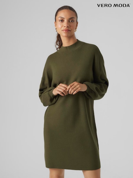 VERO MODA Green Puff Sleeve Jumper Dress (Y26188) | £42