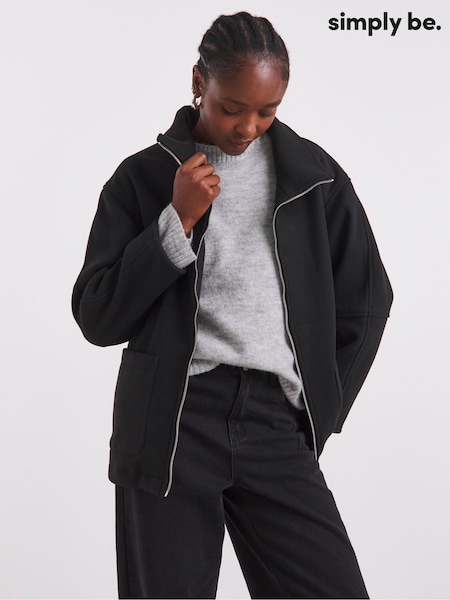 Simply Be Black Zip Through Funnel Neck Jacket (Y26276) | £60