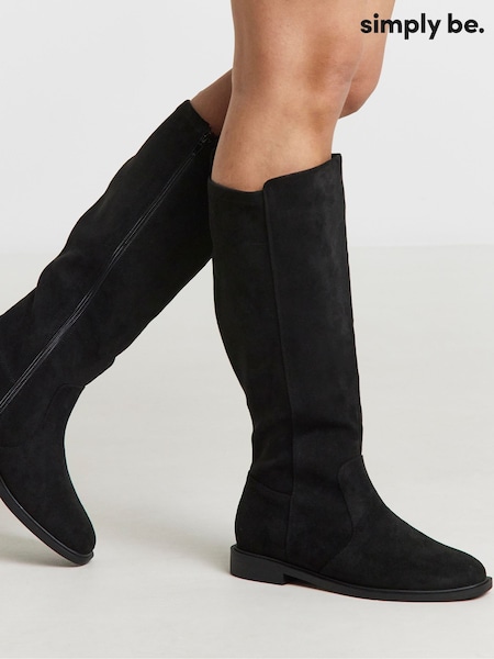 Simply Be Black Wide Fit Stretch Back Panel Knee High Boots (Y26320) | £55