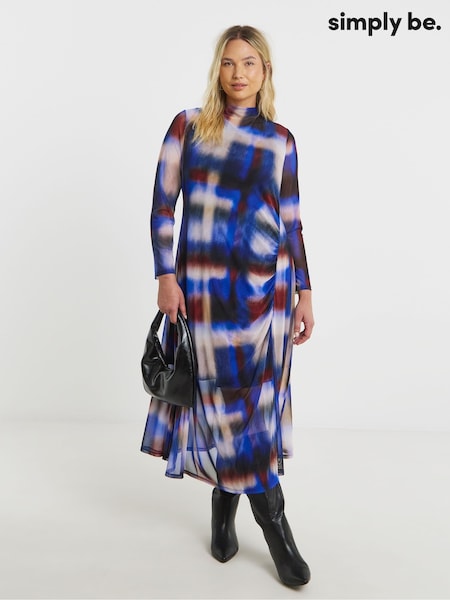 Simply Be Brown Ruched Mesh Midi Dress (Y26336) | £40
