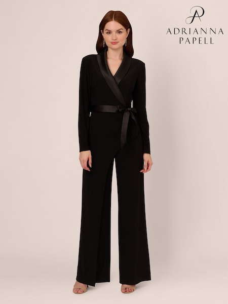 Adrianna Papell Jersey Combo Tuxedo Black Jumpsuit (Y26357) | £169