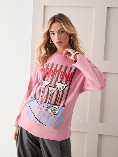 Here for the T Pink Stripe Martini Graphic Long Sleeve T-Shirt (Y26376) | £22