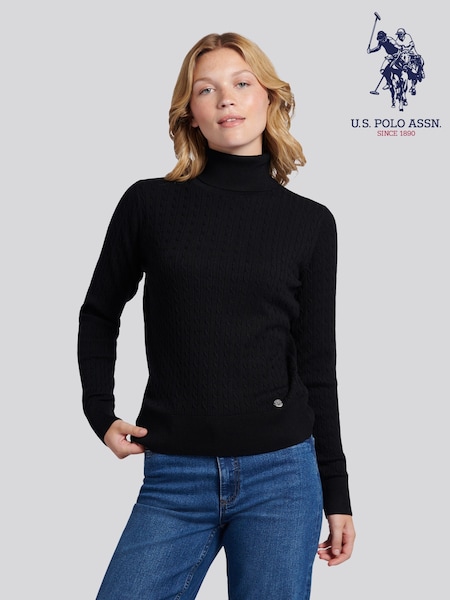 U.S. Polo Assn. Black Fine Cable Roll Neck Jumper (Y26445) | £65