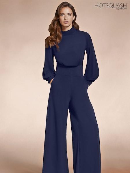 Hot Squash Blue Wide Leg Jumpsuit with Blouson Sleeve (Y26492) | £149