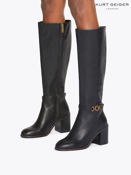 Kurt Geiger London Bromley Block Heel Knee Black Boots (Y26565) | £319