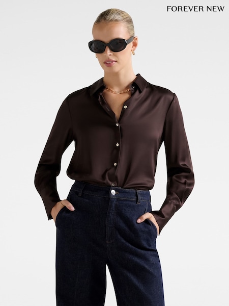 Forever New Brown Coco Satin Shirt (Y26595) | £55