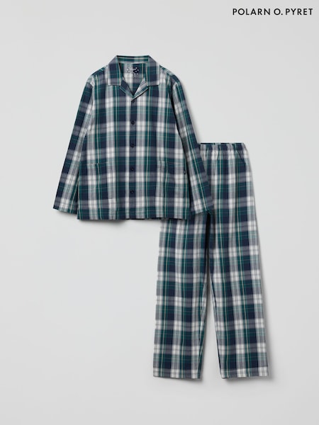 Polarn O. Pyret Blue Adult Cotton Checked Christmas Pyjamas (Y26689) | £45