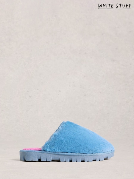 White Stuff Blue Faux Fur Mule Slippers (Y26741) | £30