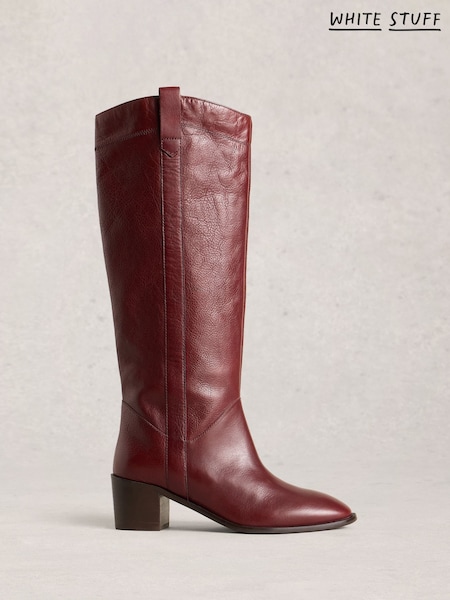 White Stuff Red Izzy Leather Knee High Boots (Y26776) | £140