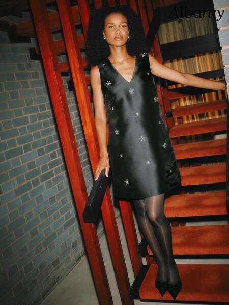 Albaray Crystal V-Neck Shift Black Dress (Y26797) | £120