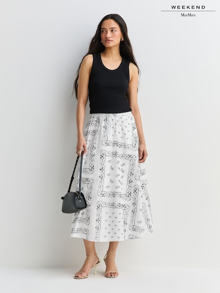 White - Weekend Maxmara Caravan Bandana Embroidered Midi Skirt