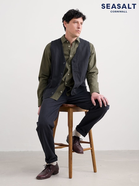 Seasalt Cornwall Blue Tollgate Linen Cotton Blend Waistcoat (Y26843) | £80