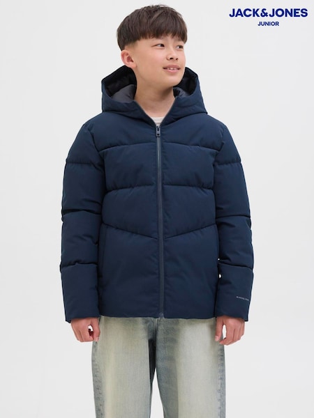 JACK & JONES JUNIOR Blue Hooded Puffer Jacket (Y26905) | £32